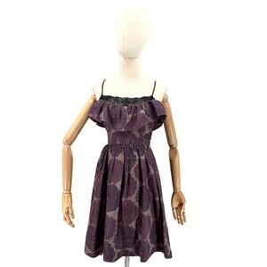 Lil Purple Silk Floral Lace Trim Flounce Cocktail Sundress